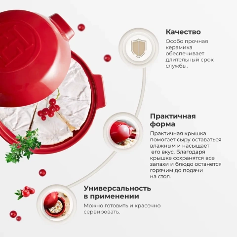 Форма для запекания 19,5х17,5х4,5 см Emile Henry с крышкой, цвет гранат